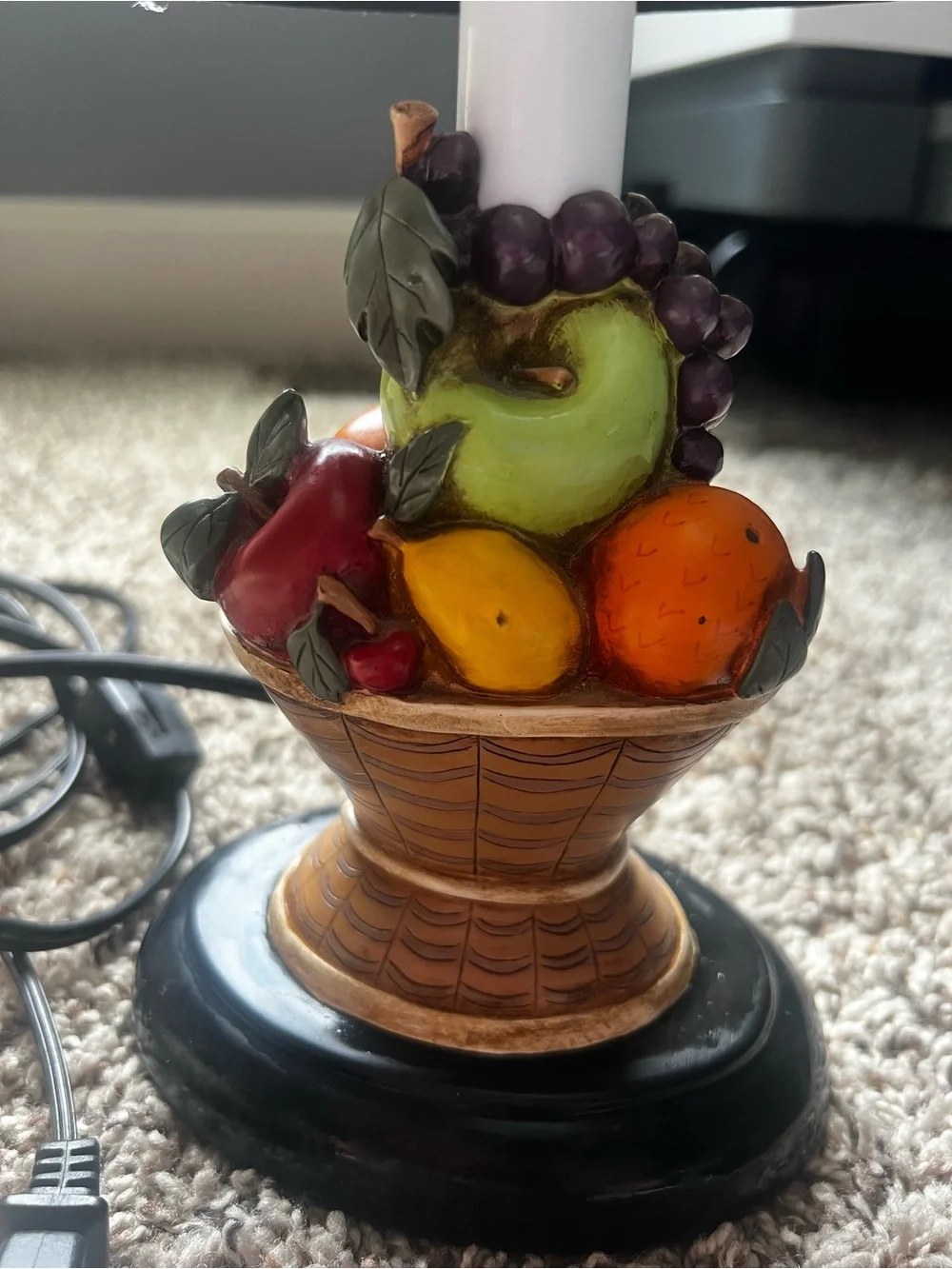 Warren Kimble Decorative Fruit Basket Table Lamp with Black & White Shade